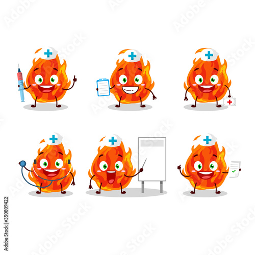 Doctor profession emoticon with fire cartoon character