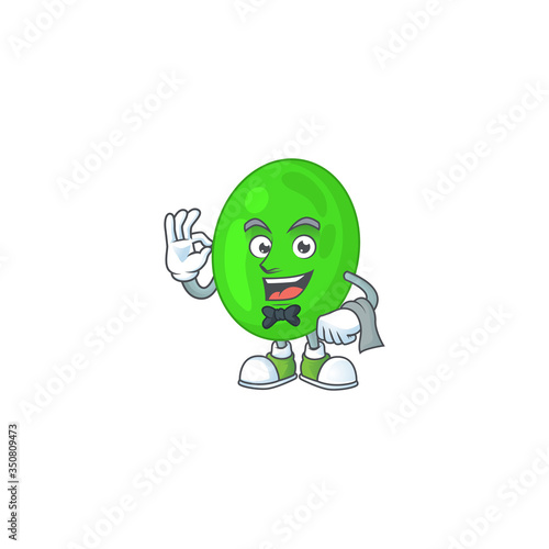A cartoon image of cocci as a waiter character ready to serve