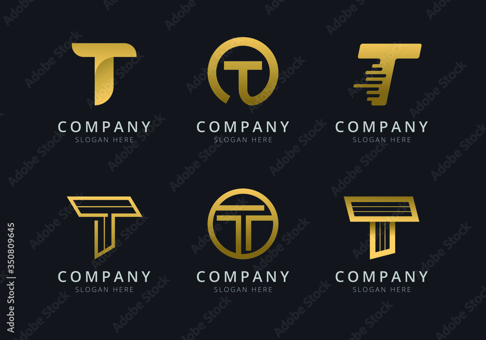Initials T logo template with a golden style color for the company Initials T logo template with a golden style color for the company