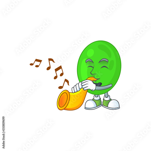 Talented musician of cocci mascot design playing music with a trumpet