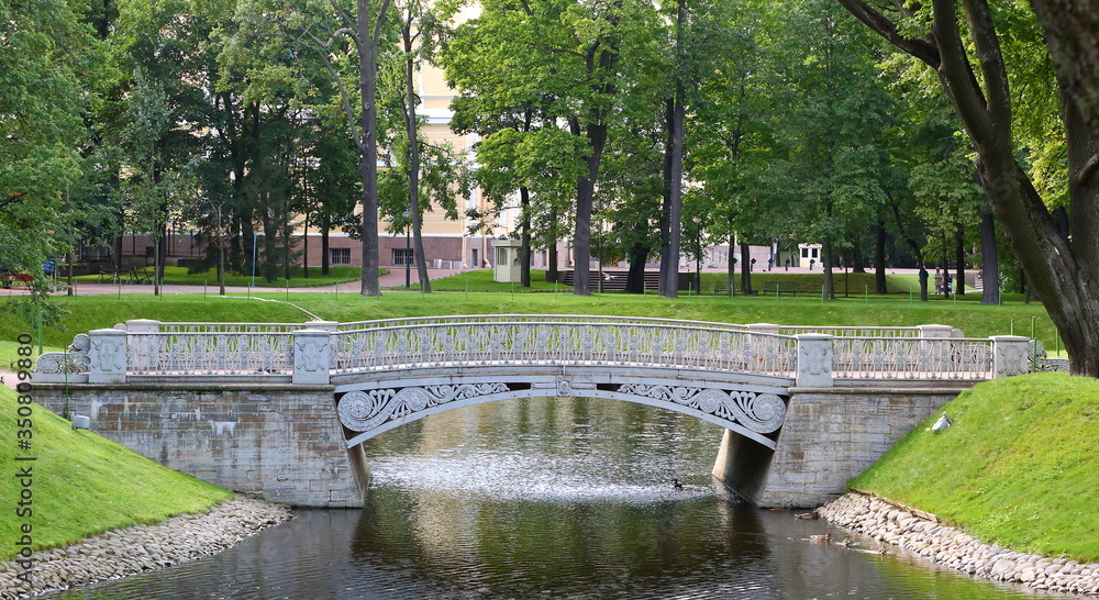 The bridge in the Mikhailovsky garden of St. Petersburg Russia September 2017
