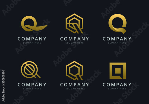 Initials Q logo template with a golden style color for the company