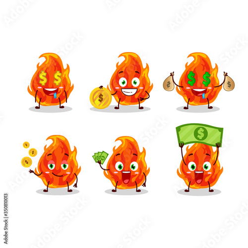 Fire cartoon character with cute emoticon bring money