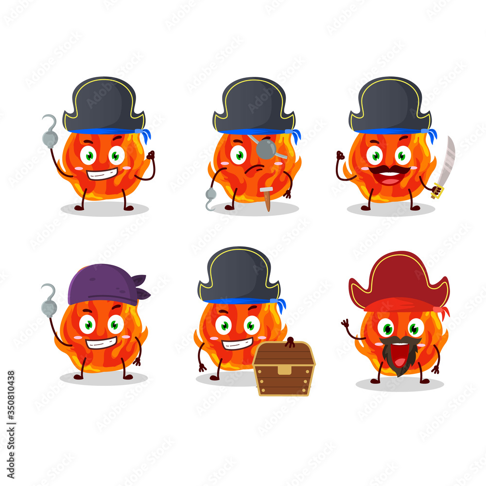 Cartoon character of fire with various pirates emoticons