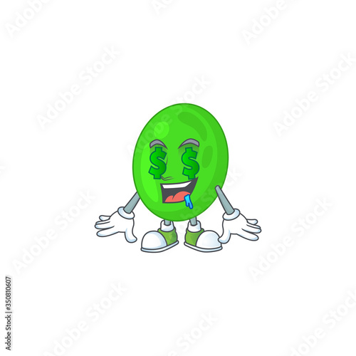 Cute rich cocci mascot character style with money eyes