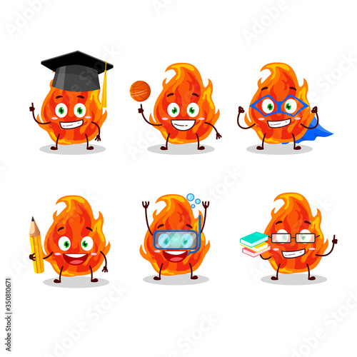 School student of fire cartoon character with various expressions