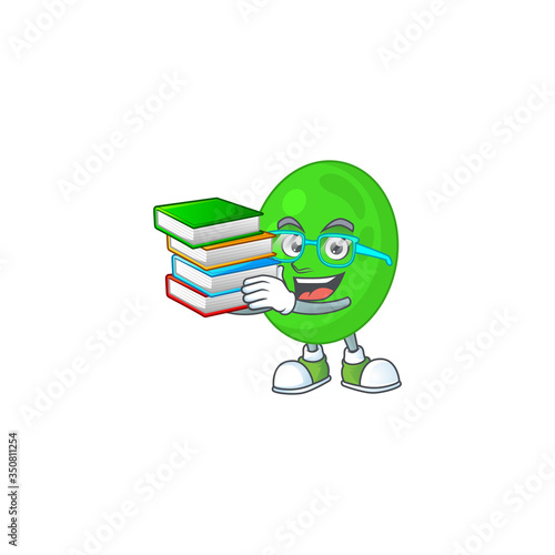 A mascot design of cocci student having books