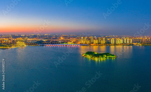 Night view of Jinji Lake  Suzhou Industrial Park  Jiangsu Province  China