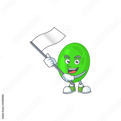 Cute caricature character of cocci with a white flag