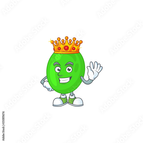 A charming King of cocci cartoon character design with gold crown