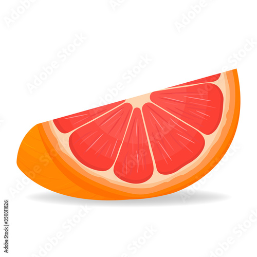 Fresh bright exotic cut slice grapefruit isolated on white background. Summer fruits for healthy lifestyle. Organic fruit. Cartoon style. Vector illustration for any design.