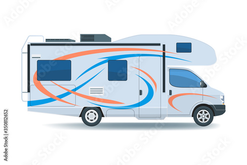 Motorhome or recreational vehicle RV camper car. Flat vector illustration