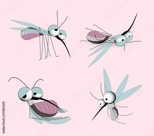Mosquitoes are carriers of infections. Winged insects. Insect mosquito, mosquito and pest illustration for oil repellent, spray and ad patches, poster. Flying mosquitoes flock in the promo.