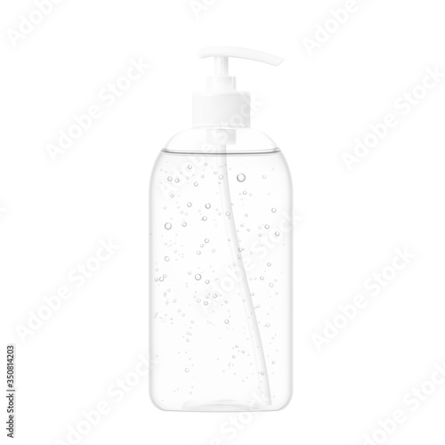 Antibacterial hand sanitizer with dispenser. Realistic vector illustration isolated on white background. Ready for use in your design. EPS10.	