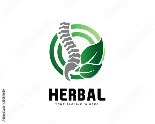 Circle herbal spine backache logo design inspiration