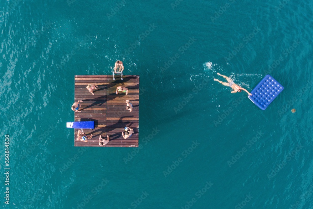 Holiday on adriatic sea in Lanterna Porec Istarska Croatia Aerial drone photo