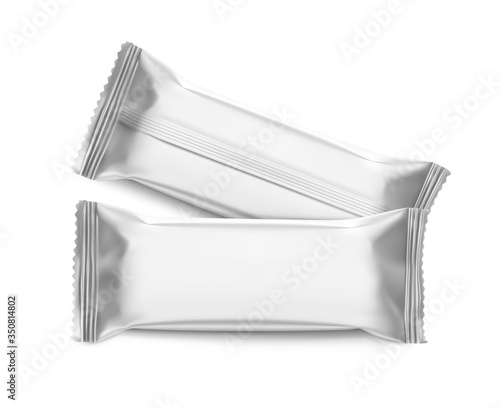 Hight realistic flow packaging mockup. Vector illustration isolated on white background. Can be use for your design, promo, adv and etc. Possibility for food, pharmaceutical, cosmetic. EPS10.	