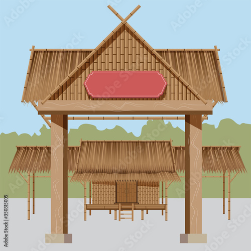 Thai rural houses, thatched roofs from There is a village entrance which is suitable for exhibition of folk events.