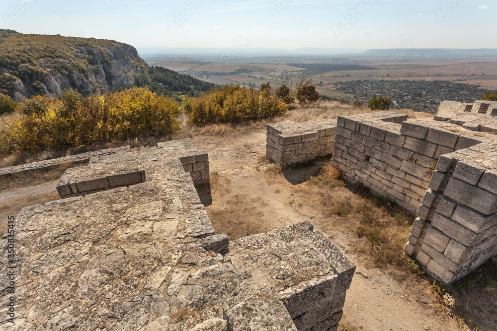 Ruins of roman fortress on the hill above Madara in Bulgaria