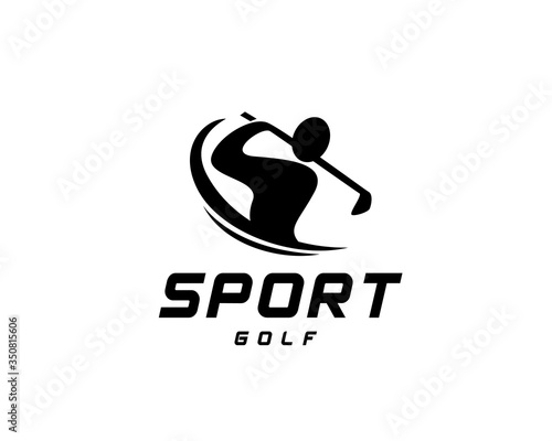 Abstract player golf swing stick logo design inspiration