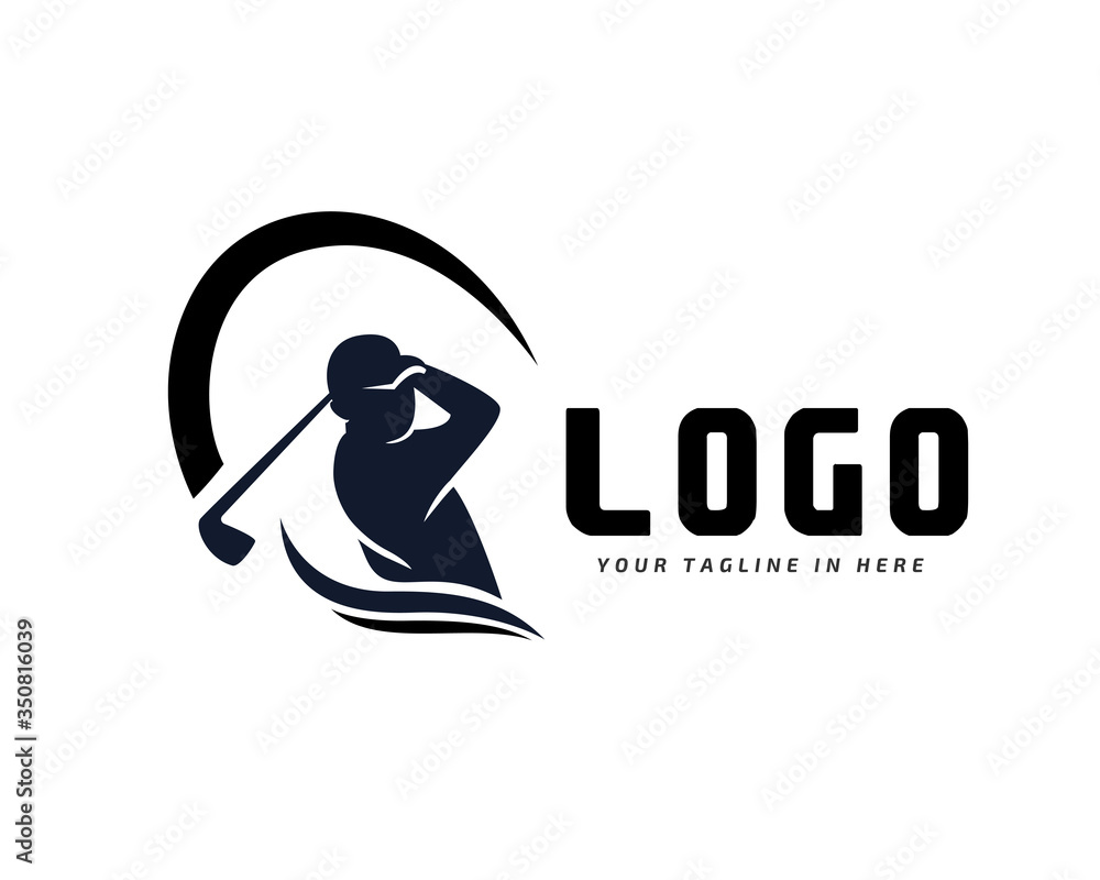 Human silhouette player Golf swing stick logo design inspiration