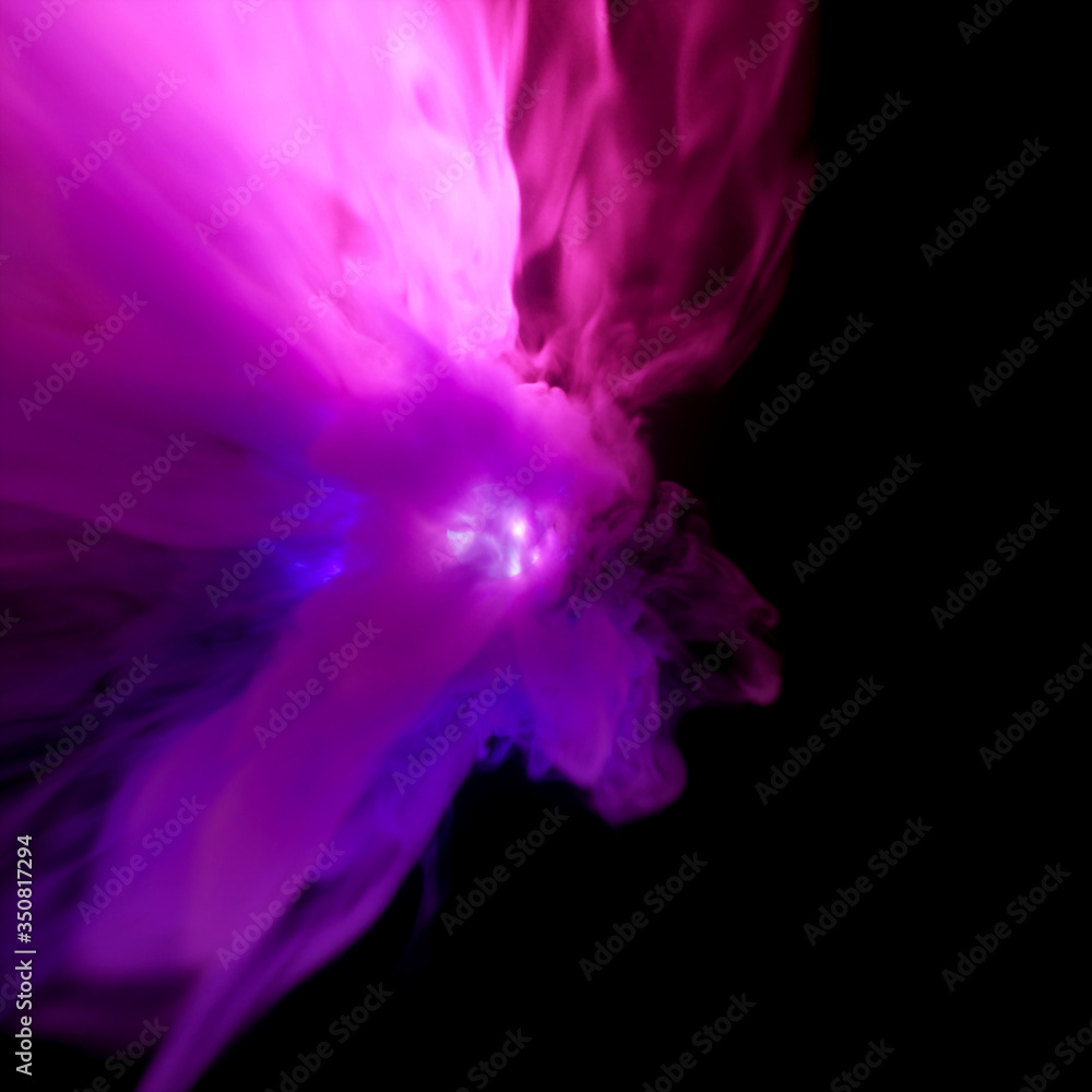 Blue, purple, pink abstract cloud of smoke on a black isolated background,3d rendering,conceptual image.