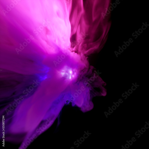 Blue, purple, pink abstract cloud of smoke on a black isolated background,3d rendering,conceptual image.