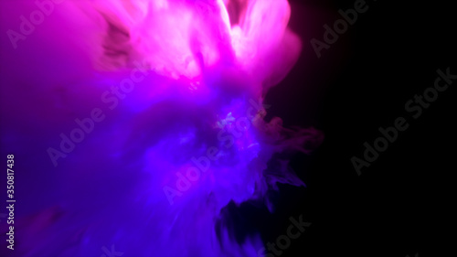 Blue, purple, pink abstract cloud of smoke on a black isolated background,3d rendering,conceptual image.