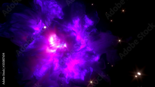 Blue  purple  pink abstract cloud of smoke on a black isolated background 3d rendering conceptual image.