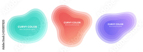 3 Modern liquid abstract blur blob set topographic depth gradient flat style design fluid vector colorful illustration banner simple template for presentation, flyer, isolated on white background.