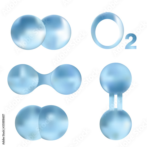 Chemical models set of oxygen molecule. Isolated vector illustration on white background of atoms, gas.