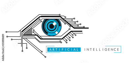 Artificial Intelligence eye icon electronic eye concept, technologies for the global surveillance, security of computer systems and networks