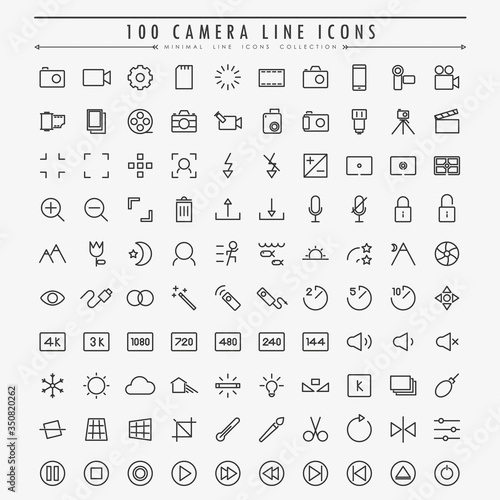 100 camera minimal line icons