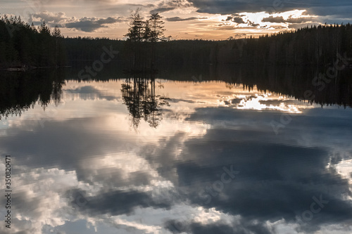 Beautiful sunset on the lake,natural background, long shutter speed