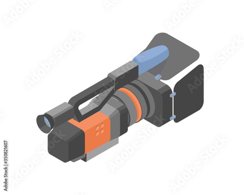 Cartoon videography equipment for shooting video or film production isometric vector illustration
