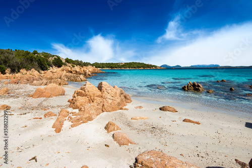 Fototapeta Naklejka Na Ścianę i Meble -  The beautiful turquoise and crystal clear sea on the beach of Petra Ruja -Olbia / Tempio - Sardinia - Italy