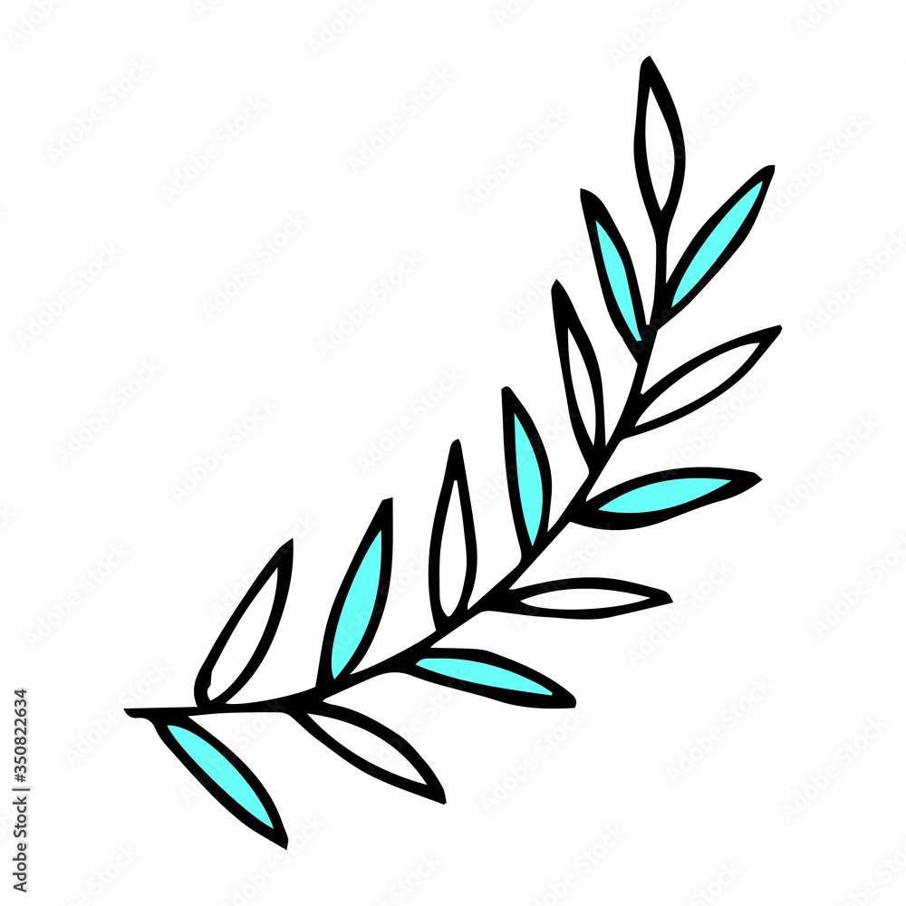 Twig in doodle style. For greeting cards, logo. Hand drawn vector illustration in black ink. Isolated outline. Twig in doodle style. For greeting cards, logo. Hand drawn vector illustration in black ink. Isolated outline.