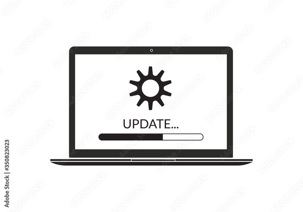 Laptop icon with Loading on the screen. Update computer system. Vector illustration. Laptop icon with Loading on the screen. Update computer system. Vector illustration.