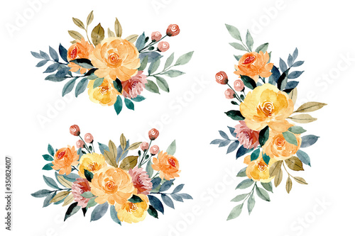 yellow flower arrangement collection with watercolor