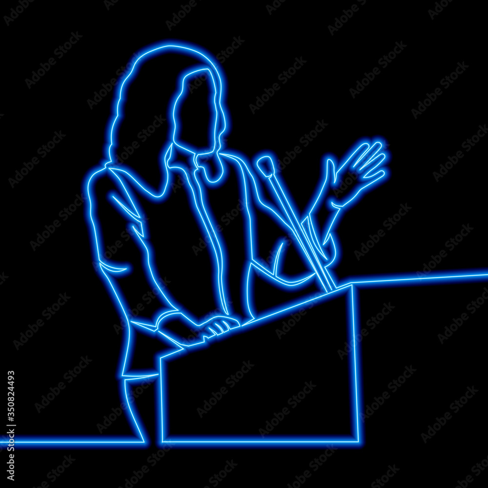 Continuous line drawing Woman speaker neon concept Continuous line drawing Woman speaker neon concept