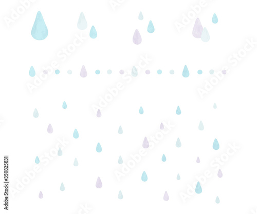 雨や雫のイラストのセット／水彩／素材／雨