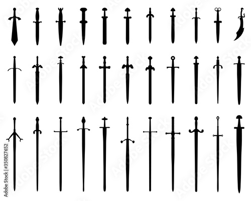 Black silhouettes of swords on a white background
