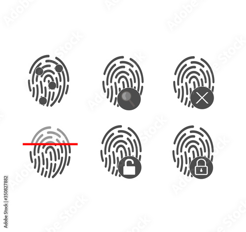 A large set of fingerprints. Touch screen and security. Fingerprint icon. Vector illustration. Flat design - fingerprint
