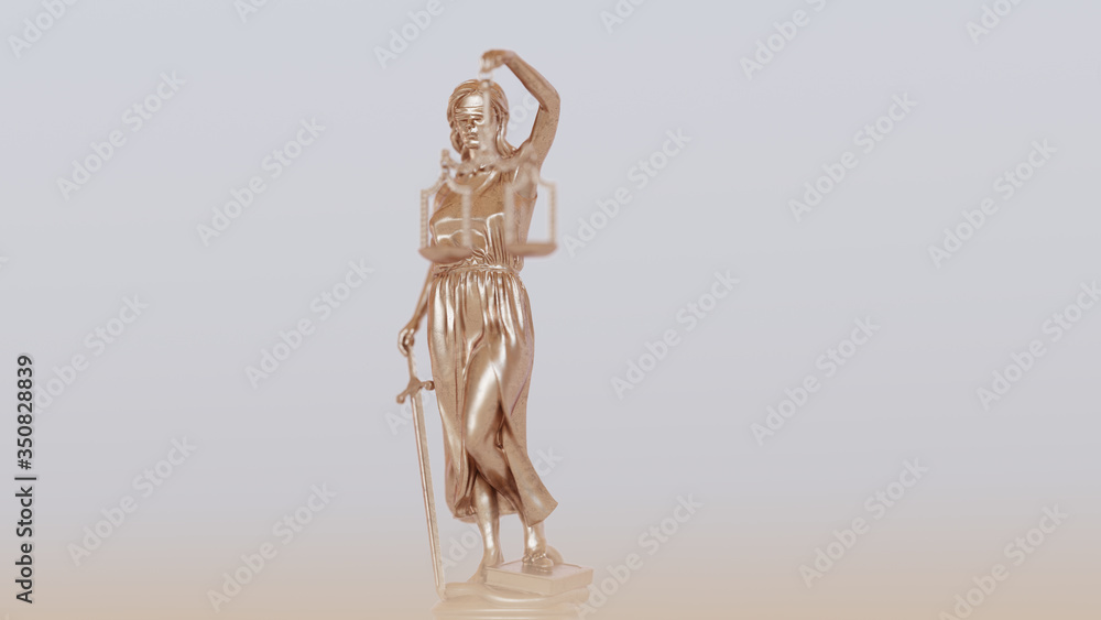 Shiny New Bronze Lady Justice Statue With Soft Natural Room Lighting with Shallow Depth Of Field the Personification of the Judicial System 3d illustration 3d render