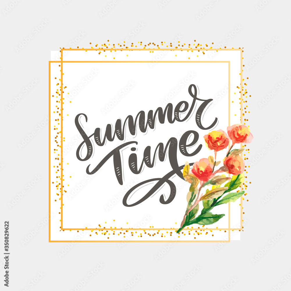 Green summer time letter flowers in modern style on colorful background. Greeting invitation vector illustration. Floral bouquet decoration. Decoration element. Green summer time letter flowers in modern style on colorful background. Greeting invitation vector illustration. Floral bouquet decoration. Decoration element.