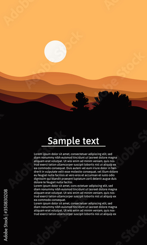 Pleasant landscape with lines of fields hills and forests in the misty morning vector illustration with copy space