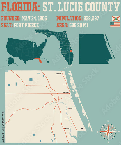 Large and detailed map of Saint Lucie county in Florida, USA.
