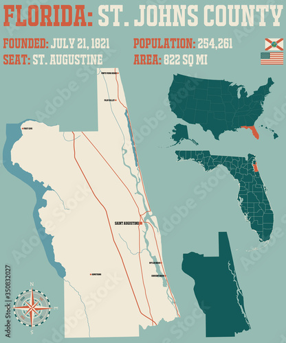 Large and detailed map of Saint Johns county in Florida, USA.
 photo