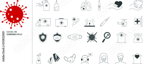 Set of Coronavirus Protection Related Vector Line Icons. Contains such Icons as Protective Measures, Coronavirus Symptoms, Incubation Period and more. 