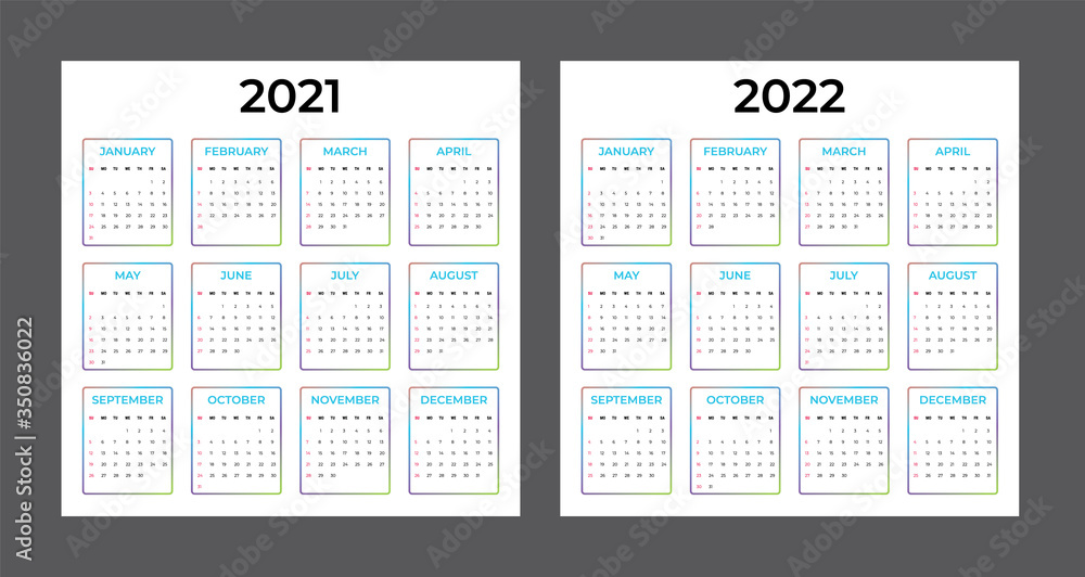 2021-2022 Calendar - illustration. Template. Mock up. Colorful vector calendar 2021-2022 Calendar - illustration. Template. Mock up. Colorful vector calendar